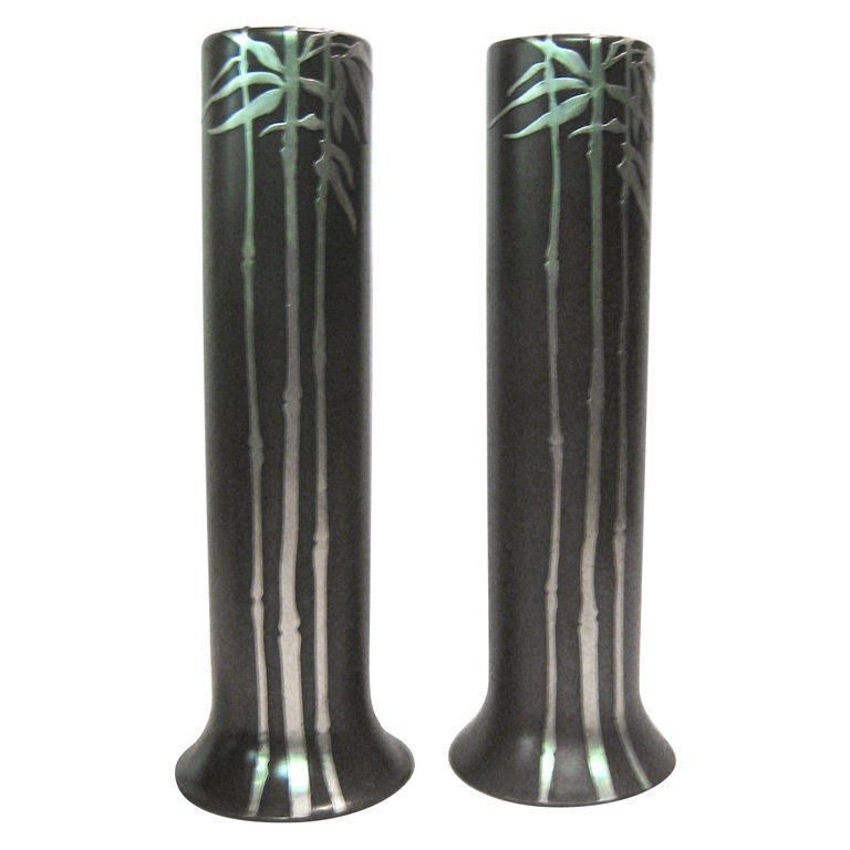 Heintz Art Metal Japanesque Bamboo Vases