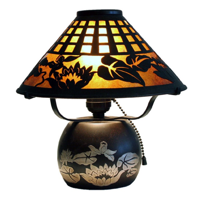 Heintz Art Metal Waterlily Boudoir Lamp For Sale