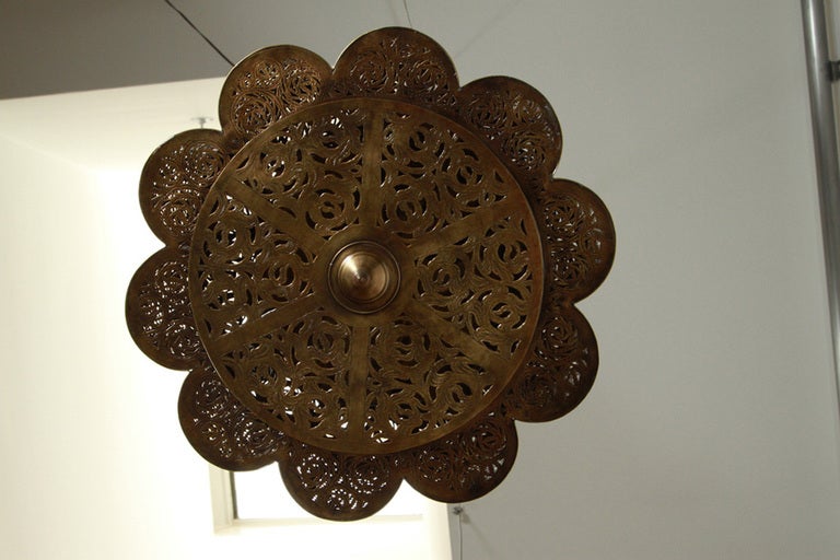 Large Pierced Brass Moroccan Chandelier in Alberto Pinto Style 4