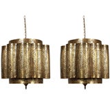 Large Pierced Brass Moroccan Chandelier in Alberto Pinto Style