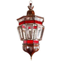 Large Moroccan Moorish Clear and Red Glass Light Fixture