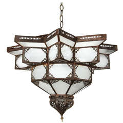 Used Moroccan Star Shape Frosted Glass Chandelier
