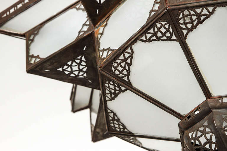 Tin Moroccan Star Shape Frosted Glass Chandelier