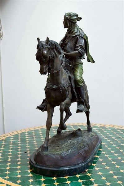 Hand-Carved Orientalist Bronze of Arab on Horseback