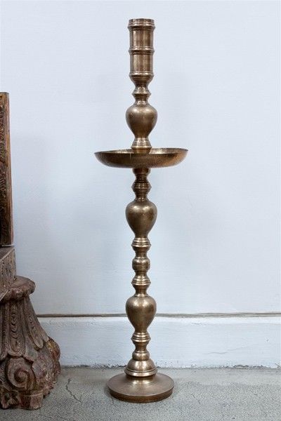 Pair of Vintage Moroccan Engraved Brass Candlestand In Good Condition In North Hollywood, CA