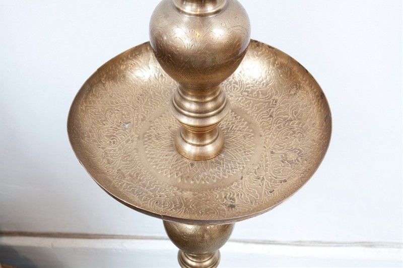 Mid-20th Century Pair of Vintage Moroccan Engraved Brass Candlestand