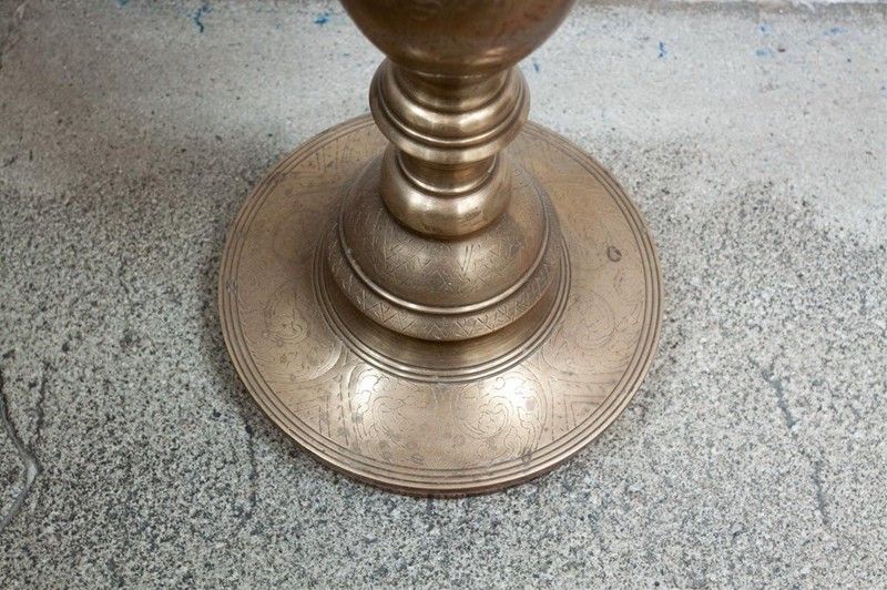 Pair of Vintage Moroccan Engraved Brass Candlestand 2