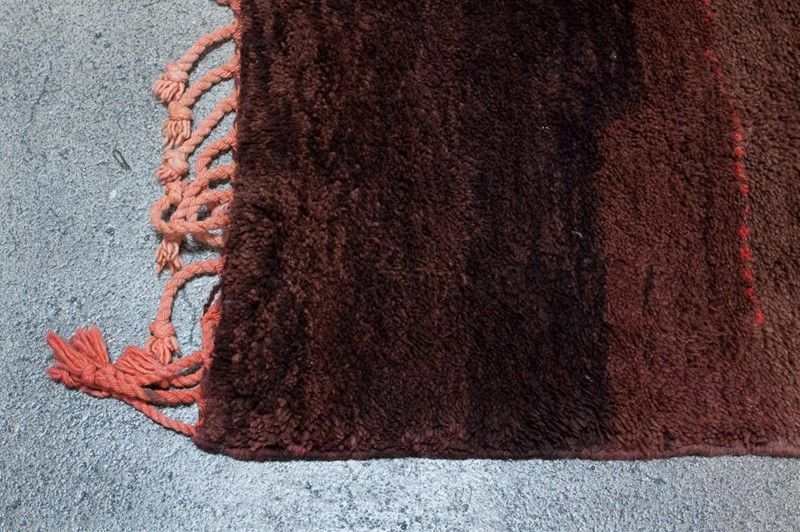 Folk Art Vintage Moroccan Brown Plum Tribal Berber Rug For Sale