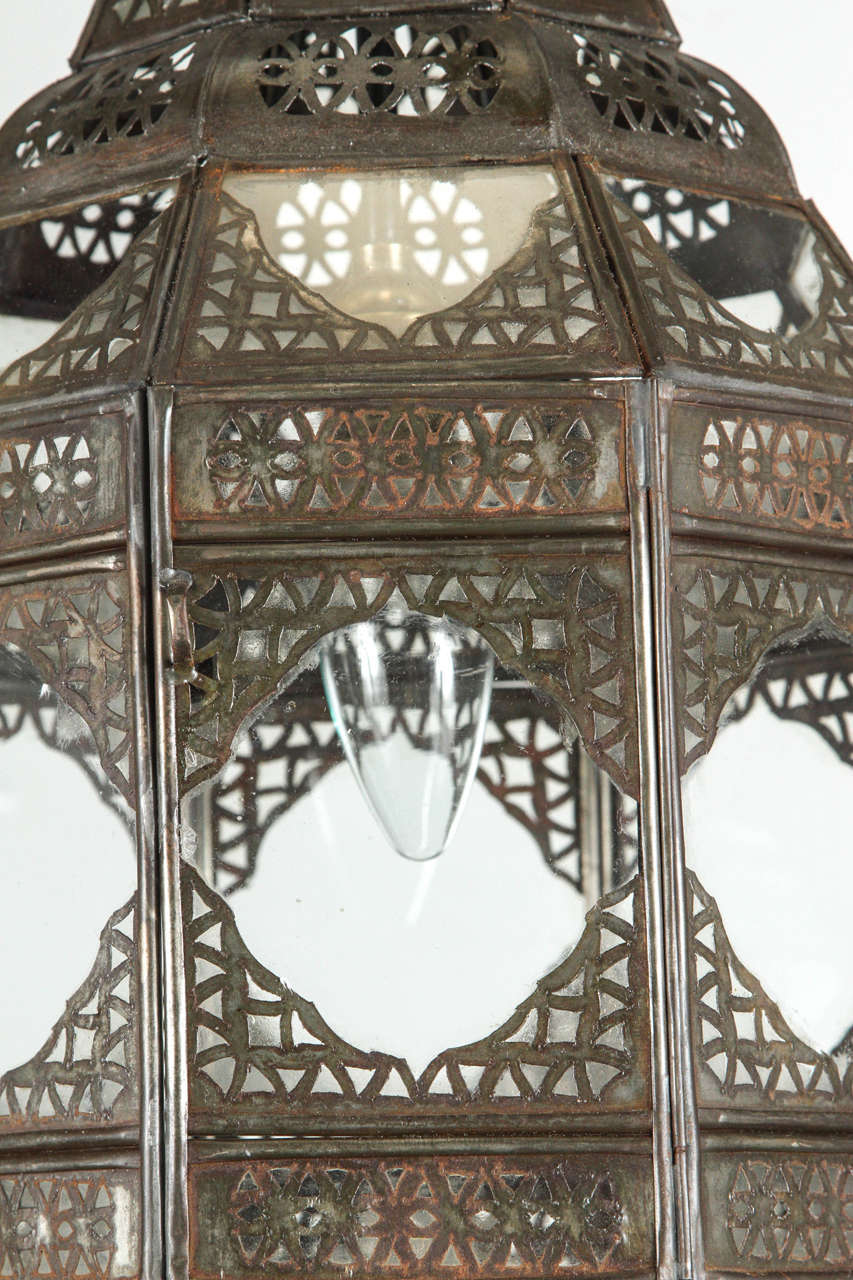 Moroccan Vintage Moorish Clear Glass Hanging Lantern For Sale