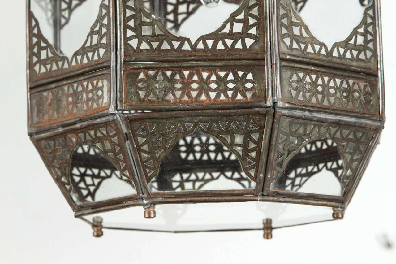 Hand-Carved Vintage Moorish Clear Glass Hanging Lantern For Sale