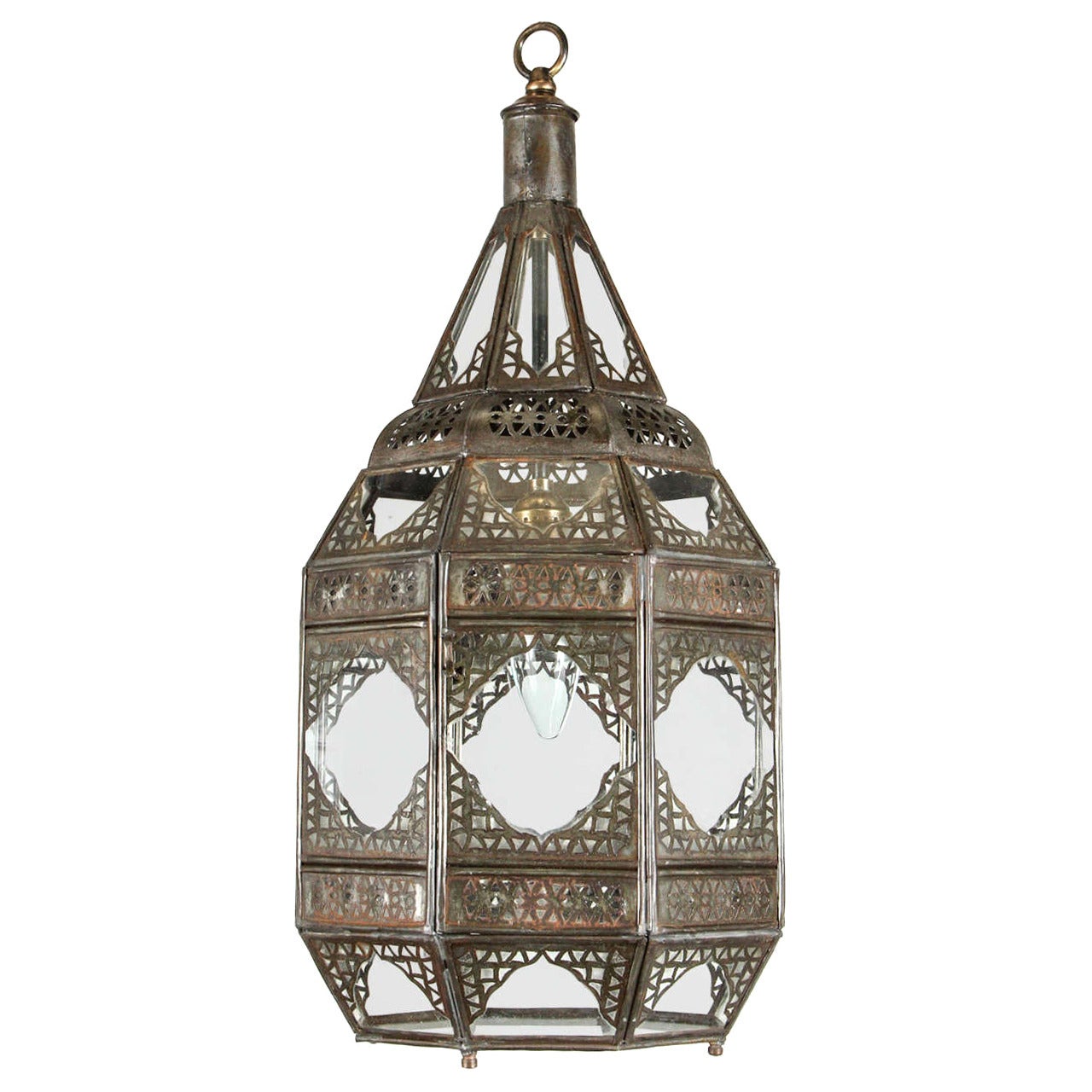 Vintage Moorish Clear Glass Hanging Lantern For Sale