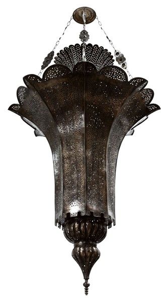 Oversize exquisite pierced brass Moroccan chandelier.<br />
hand crafted and chiseled with fine filigree designs.Bronze patina color. Hand cut and hand-chased.69