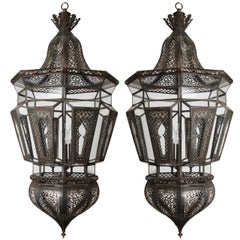 Pair of Moroccan Vintage Moorish Hanging Glass Light Fixtures