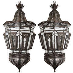 Pair of Moroccan Vintage Hanging Glass Light Fixtures 2