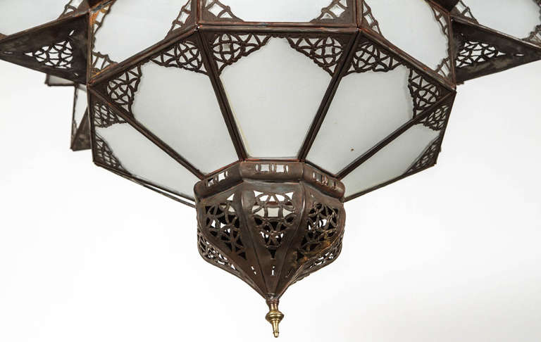 20th Century Moroccan Star Shape Frosted Glass Chandelier