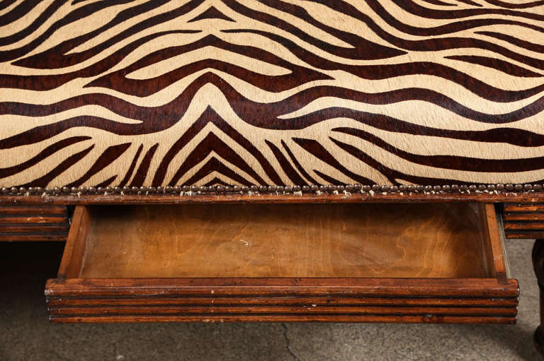 British Colonial Coffee Table Ottoman in Leather Hide