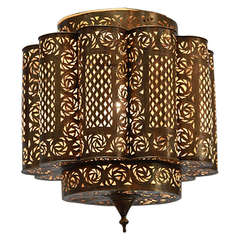 Pierced Brass Moroccan Light Fixture in Alberto Pinto Style