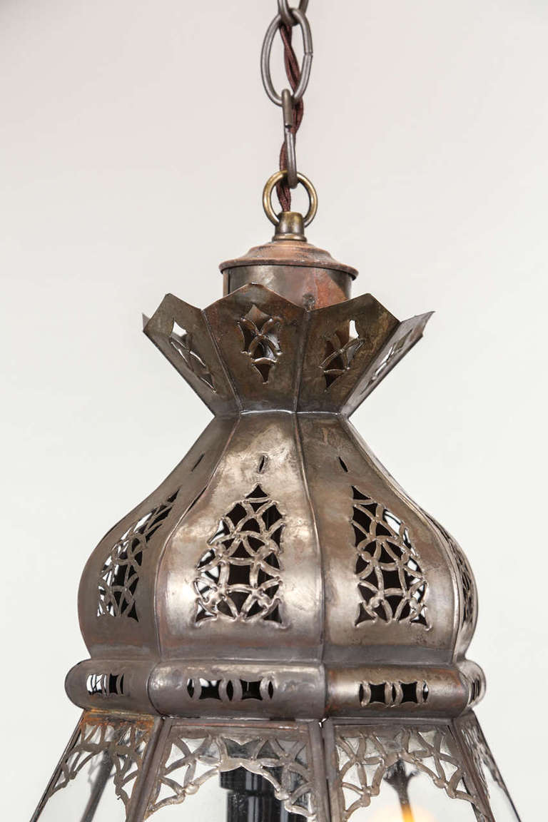 Moroccan Moorish Filigree Metal and Clear Glass Lantern 1