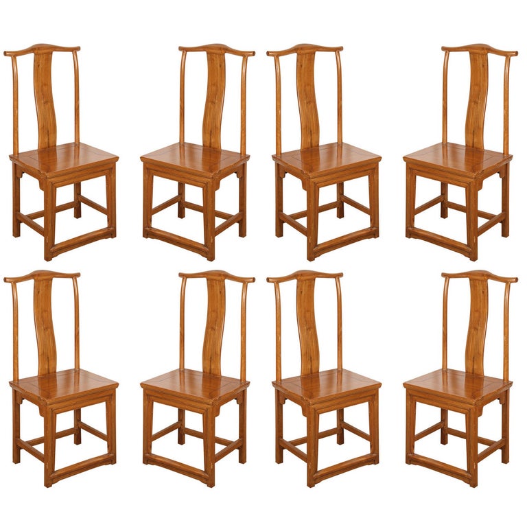 Set of Eight Vintage MCM Chinese Dining Room Chairs in Ming Style For Sale