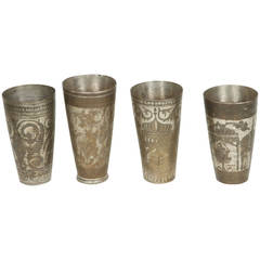 Middle Eastern Brass Engraved Beakers