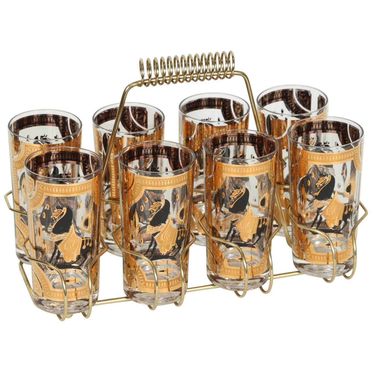 Vintage Eight Highball Glasses in a Cart by Fred Press at 1stDibs