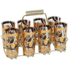 Vintage Eight Highball Glasses in a Cart by Fred Press