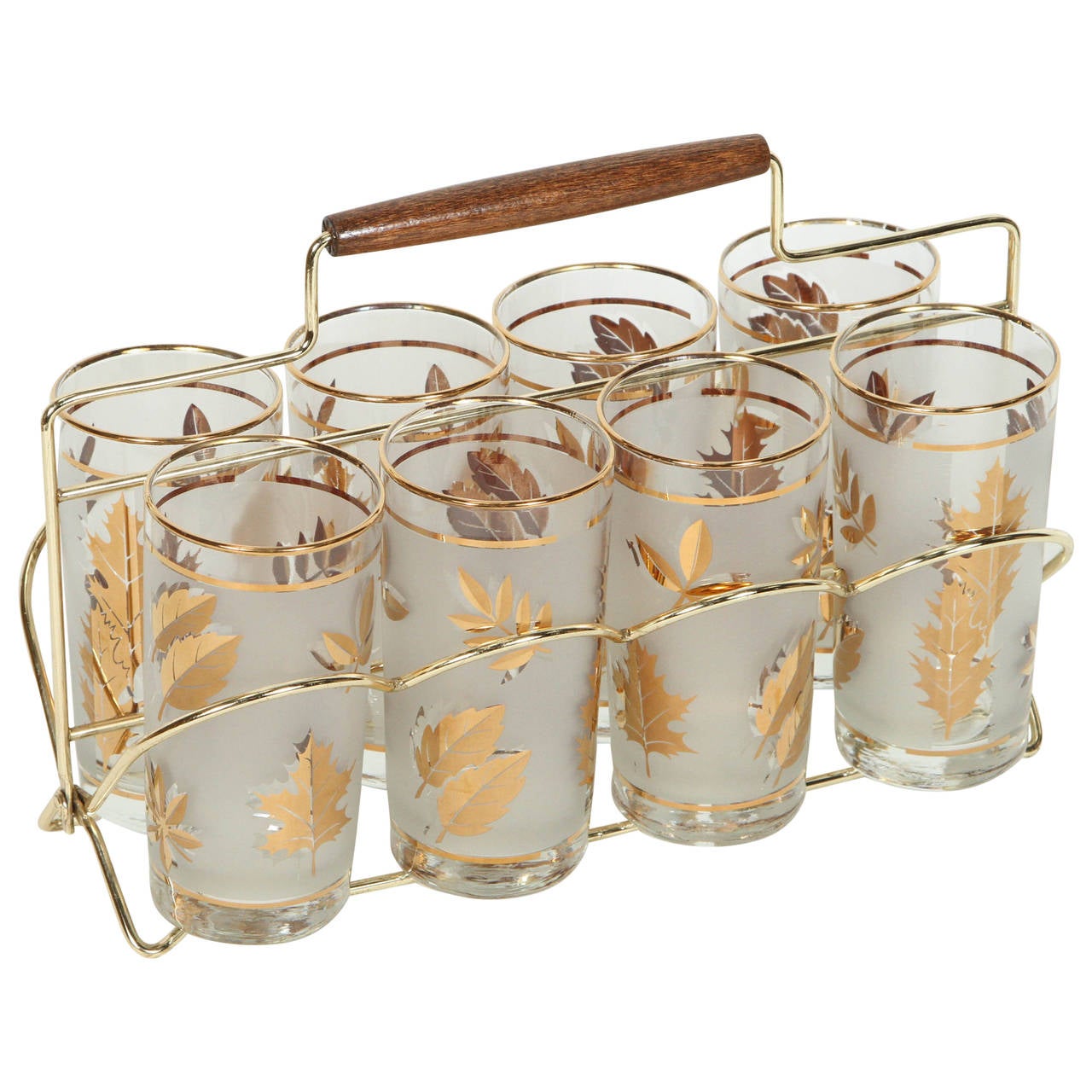 Set of Eight MidCentury Libbey Glasses in Brass Cart at 1stDibs