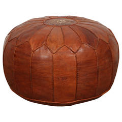 Large Moroccan Leather Pouf