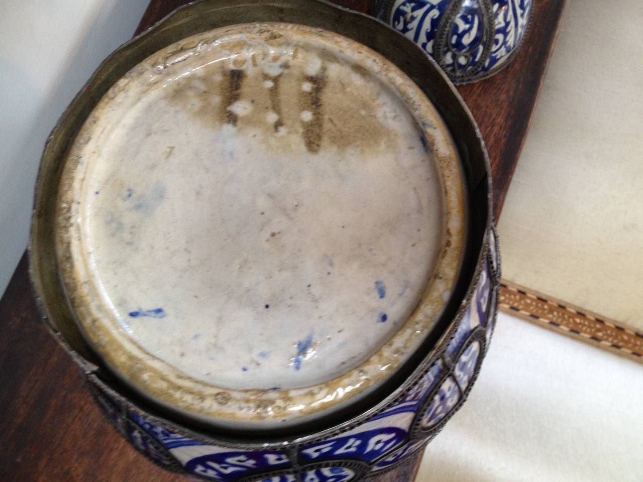 19th Century Moorish Moroccan Blue and White Ceramic Vase from Fez