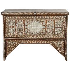 19th Century Antique Syrian Mother-of-Pearl Inlay Wedding Trunk 4