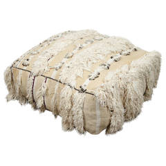 Moroccan Wedding Floor Pillow Pouf with Silver Sequins and Long Fringes 12