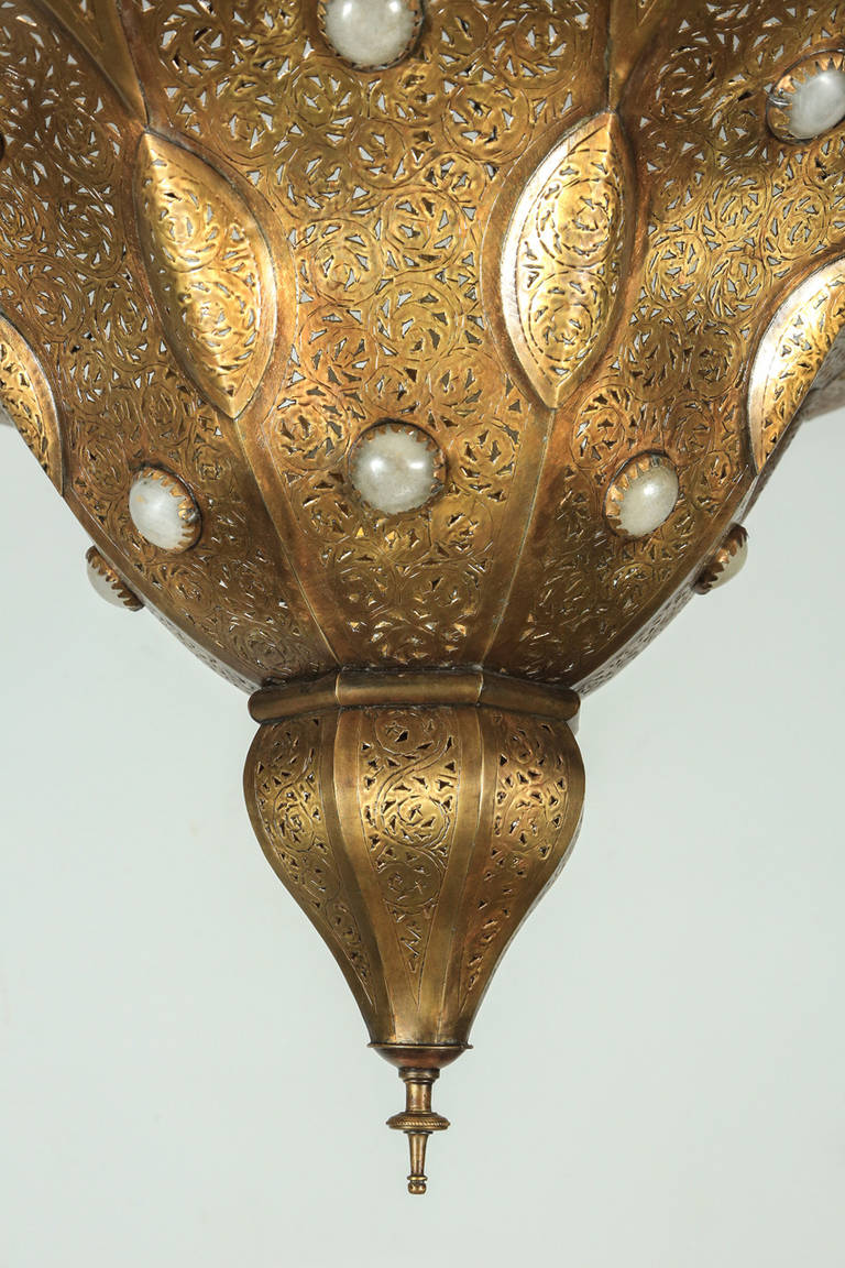 Hand-Carved Moroccan Brass Chandelier in Alberto Pinto Style
