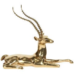 Large North African Brass Resting Antelope Sculpture 1