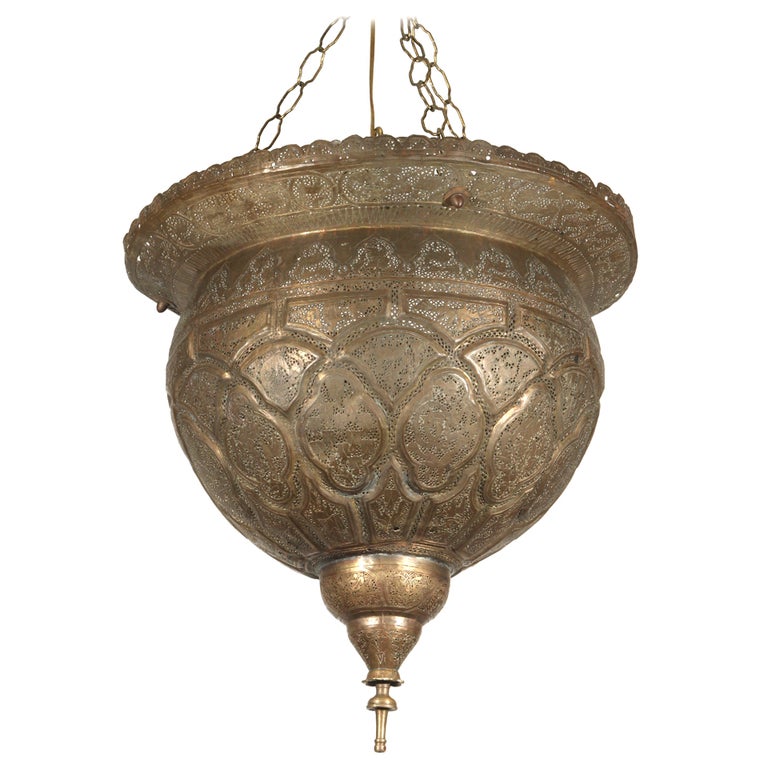 Antique Ottoman Pierced Brass Hanging Mosque Lamp.
