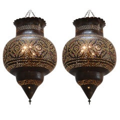 Large Moroccan Brass Hanging Lamp