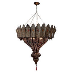 Vintage 6 feet Moroccan Brass Chandelier in the style of Alberto Pinto