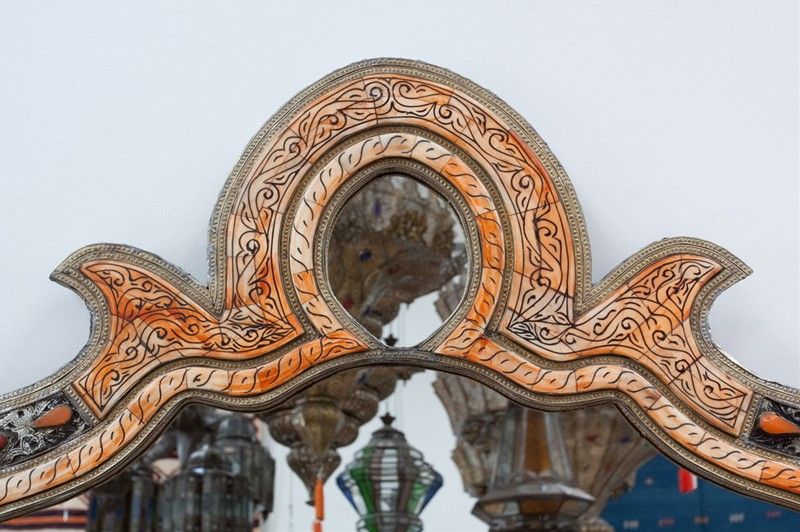 EXTRA LARGE MOROCCAN MIRROR BONE AND METAL FILIGREE 1