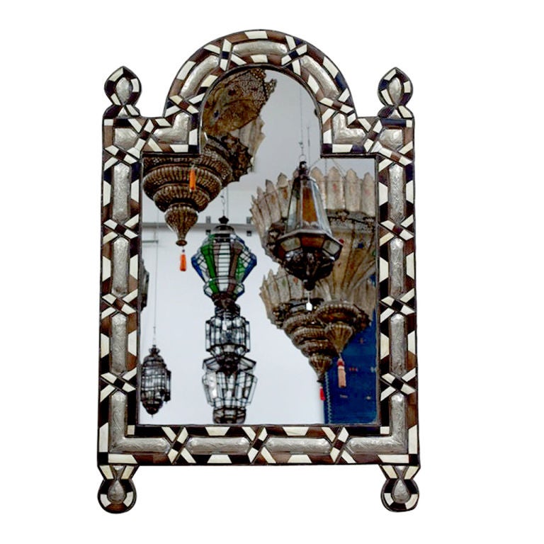 Moroccan Mirror inlaid with ebony bone and silver