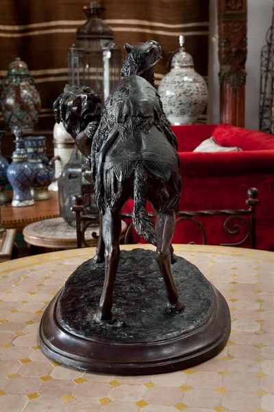 Moorish Bronze Camel and Lion Sculpture after P.J. Mene