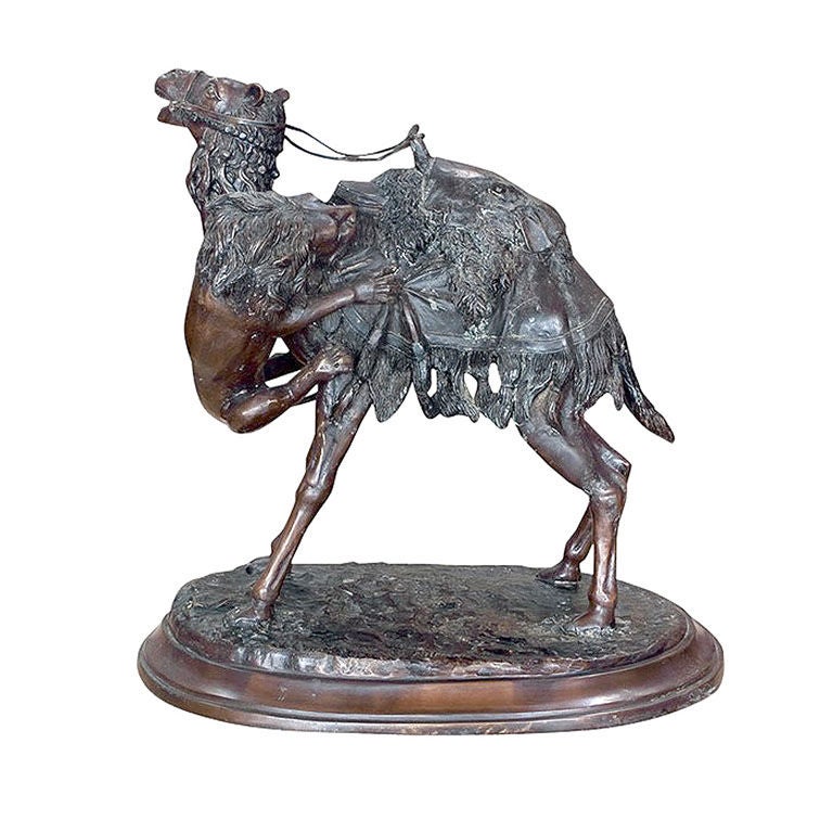 Bronze Camel and Lion Sculpture after P.J. Mene
