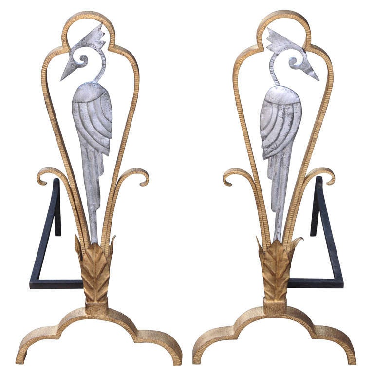 Two 1930s Andirons Attributed to Edouard Schenck For Sale