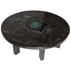 Circular Coffee Table Black Resin and Malachite by F. Dresse 11