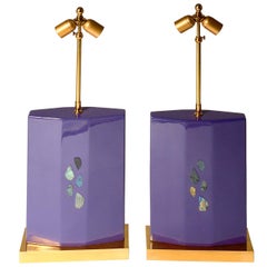 Vintage Pair of Violet Resin Lamps Inlaid Labradorite