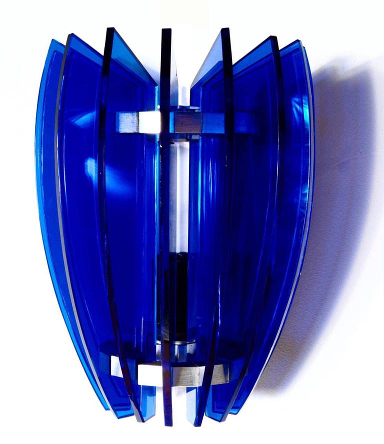 Pair of Sconces by Veca Milano in Cobalt Blue, Italy, 1970 In Excellent Condition For Sale In New York, NY