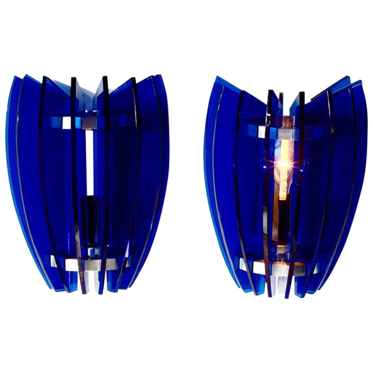 Pair of Sconces by Veca Milano in Cobalt Blue, Italy, 1970 For Sale