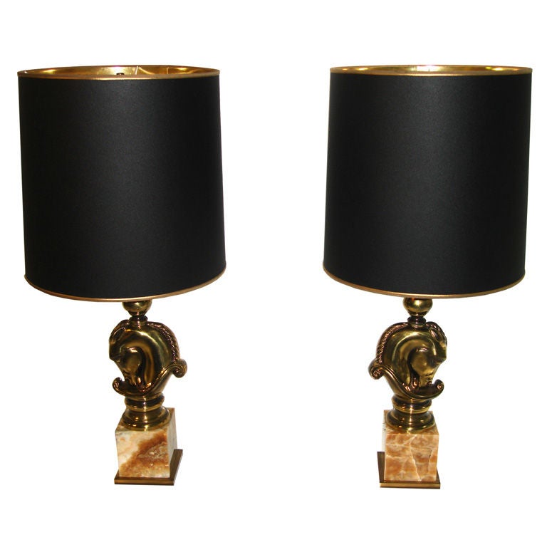 Maison Charles, Pair of Large Bronze Lamps