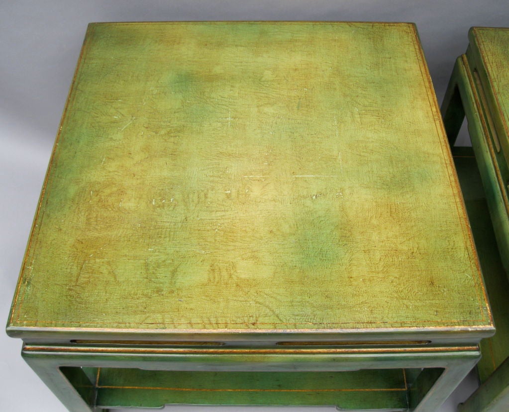 French Pair of 1950 Square Green Lacquered Coffee Tables