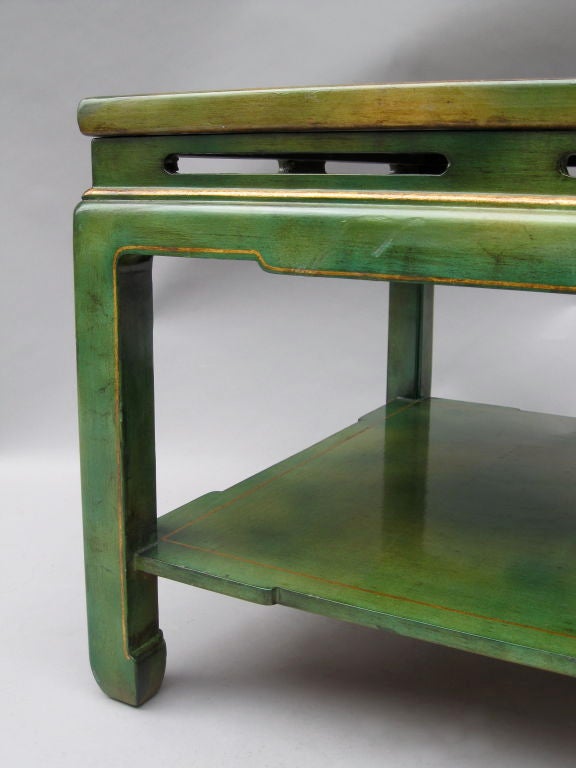 Pair of 1950 Square Green Lacquered Coffee Tables In Good Condition In Saint-Ouen, FR
