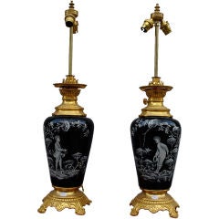 Pair of lamps in blue porcelain