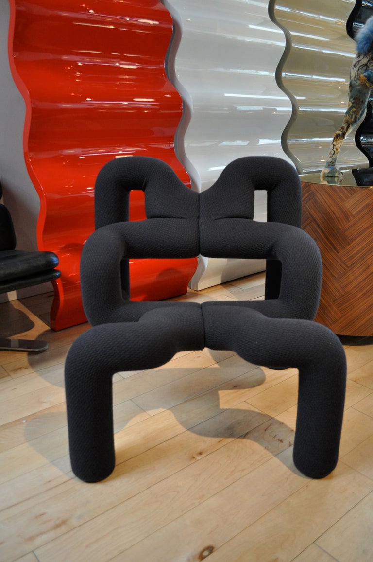 Pair of Navy chairs in fantastic tubular sculptural form. Manufactured by Hjellegjerde. $2800 per chair.
